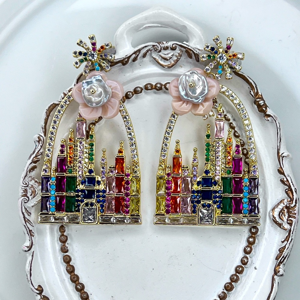 💕💕 Handmade Freshwater Keshi Pearl Statement Crystal Earrings S925 SS Posts